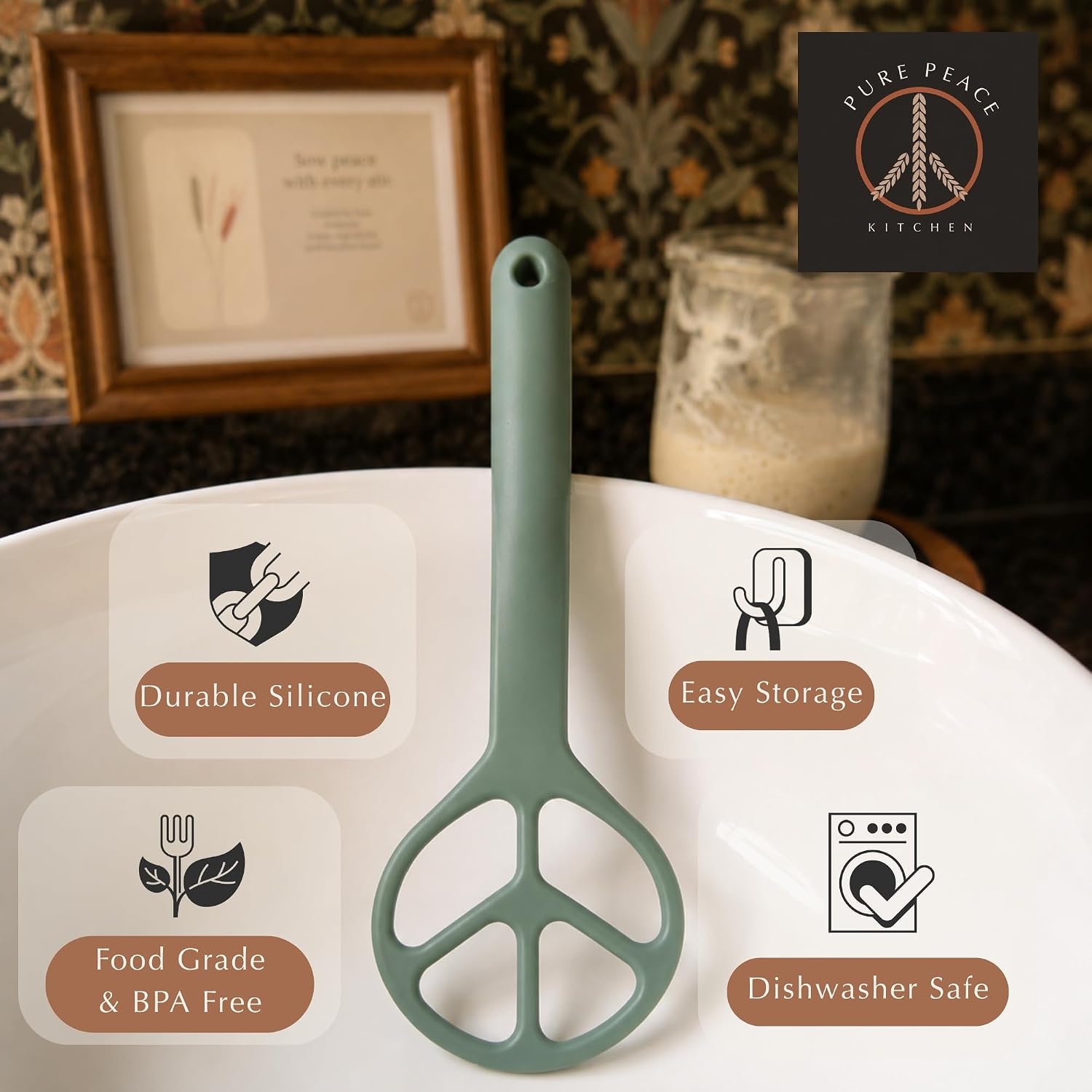 Silicone Dough Whisk for Sourdough Bread and Batter, 2 in 1 Mixer and Bowl Scraper, No Crevice Easy Clean Baking Tool