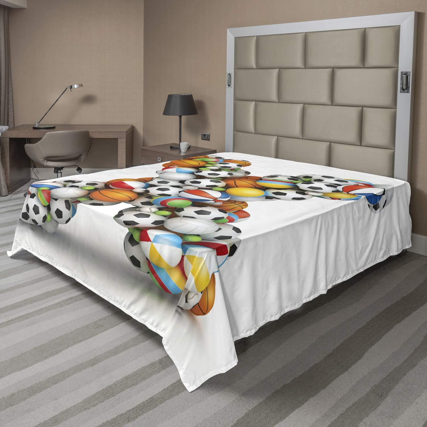 Ambesonne Letter X Flat Sheet, Different Type of Balls Sporting Goods ABC Design Boys Alphabet Initials, Soft Comfortable Top Sheet Decorative Bedding 1 Piece, Queen Size, Multicolor