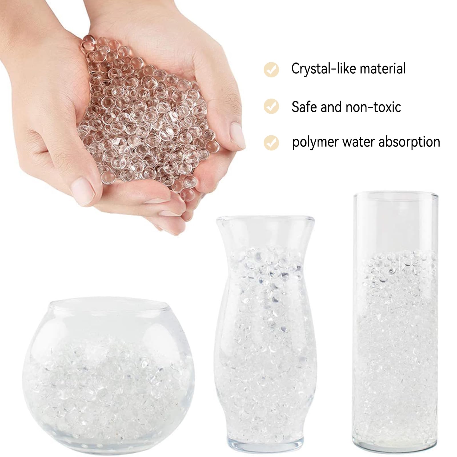 Perlas de Agua 100000 Piezas Bolas de Gel para Plantas Bolas Hidrogel Perlas de Gel de Agua Transparente para Arreglo Floral, jarrón, Decoración del Hogar