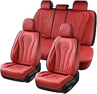 Coverado Red Leather Car Seat Covers Full Set - Waterproof Universal Fit, Premium Nappa Leather Protector for Most Sedans SUVs Trucks