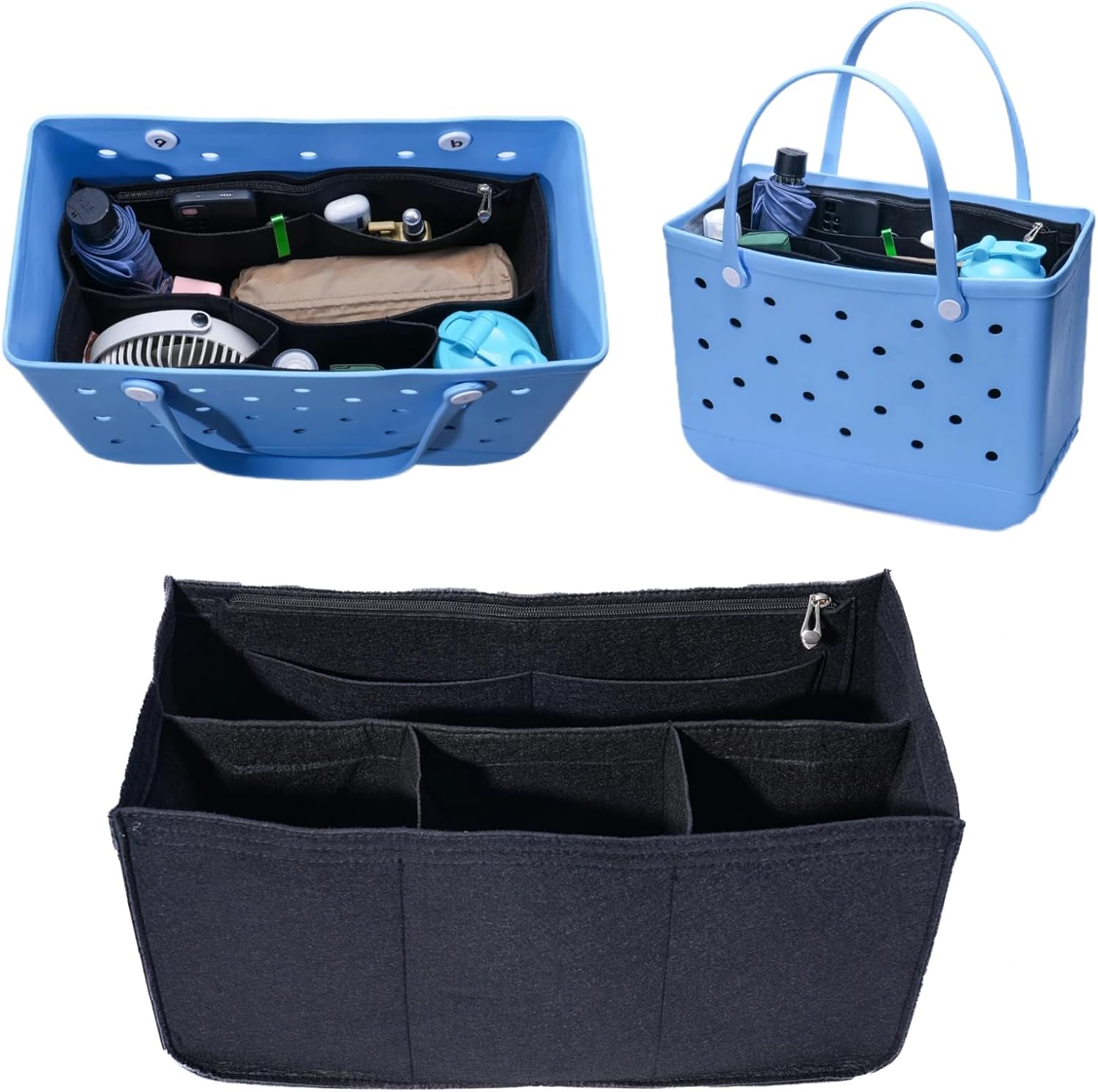 Beach Bag Organizer Compatible with Bogg Bag,Divider Pouch for Bogg Bags Accessories Felt Insert, Organize Valuables Accessories for Bogg Bags- Black Beach Bag Organizer Compatible with Bogg Bag,Divider Pouch for Bogg Bags Accessories Felt Insert, Organize Valuables Accessories for Bogg Bags- Black