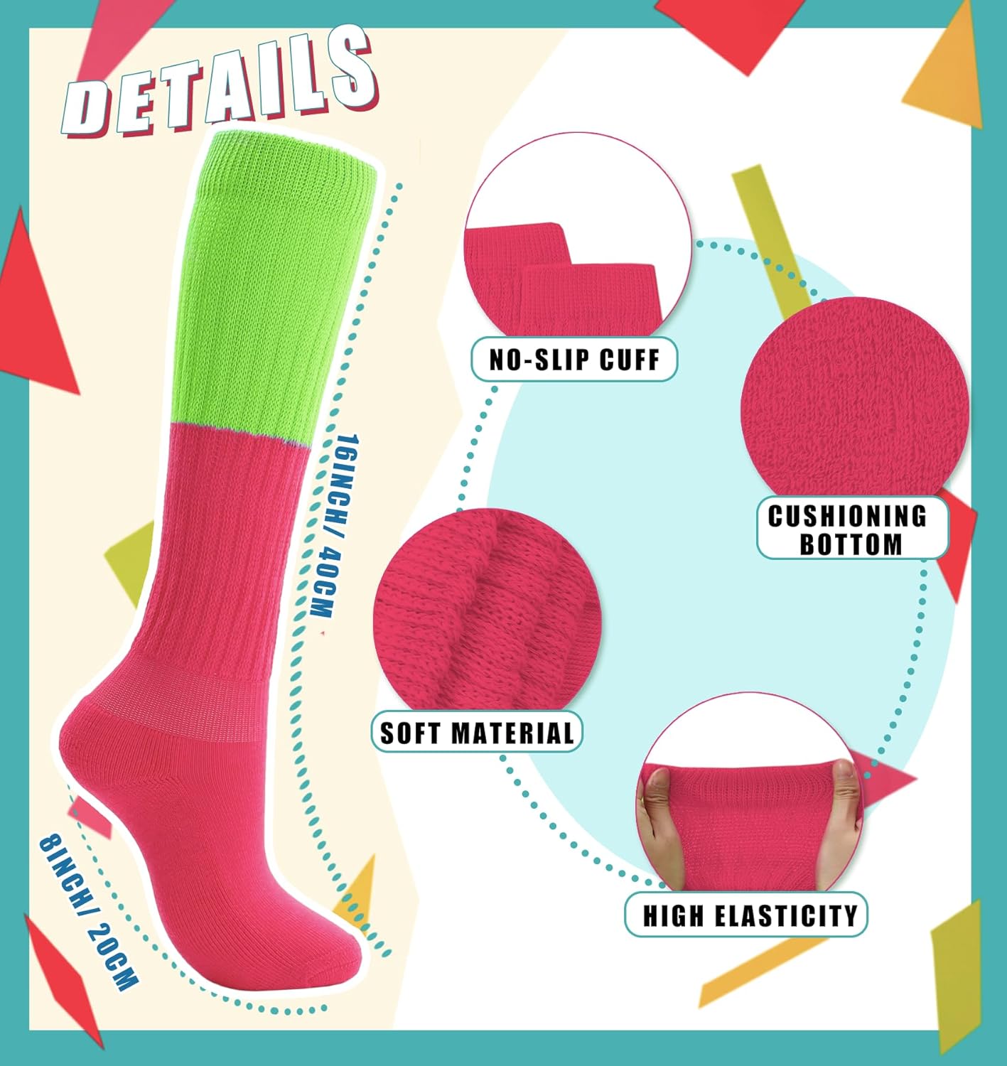 Neon Slouch Socks for Women 80s 90s Knee High Socks Soft Extra Long Scrunch Leg Warmers Size 9 to 10 - Image 6