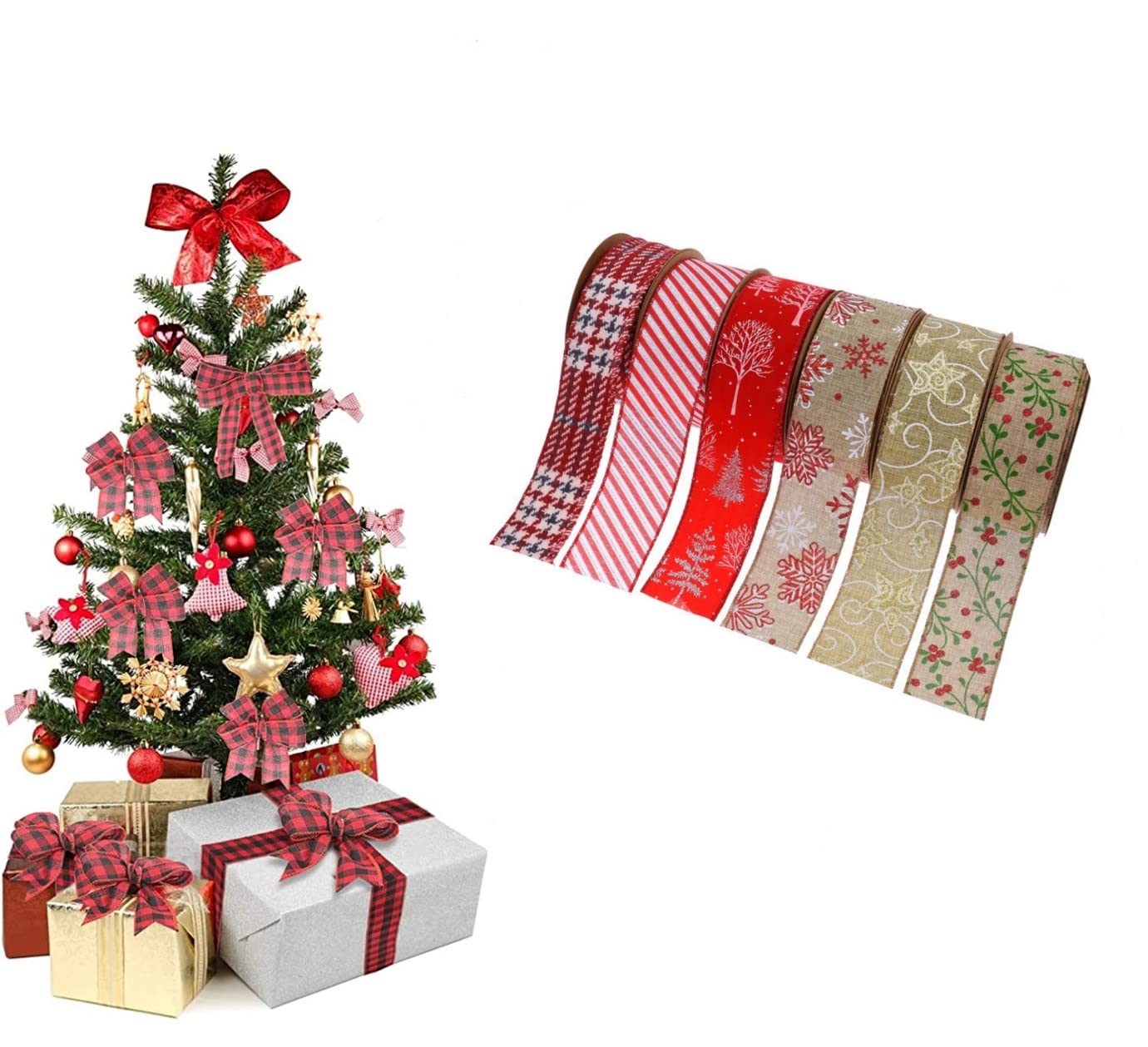 Geschenkband, Geschenkband für Weihnachten, 5 mm Sackleinen-Drahtband, Drahtkantenband, Weihnachts-Drahtband, Sackleinenband, Bauernhaus-Bastelband, DIY-Stoffband for Geschenkverpackung, Weihnachtsdek