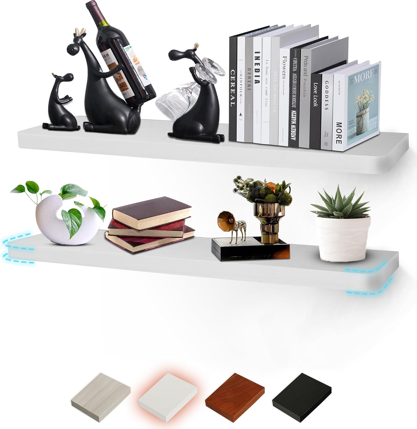 24 inch Long Floating Shelves for Wall Set of 2, Wall Mounted Modern