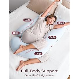 Momcozy Pregnancy Pillows for Sleeping, U Shaped Full Body Pillow 57 Inch for Pregnant Women with Back, Hip, Leg, Belly Support, Washable Jersey Cotton Cover Included, Light Blue