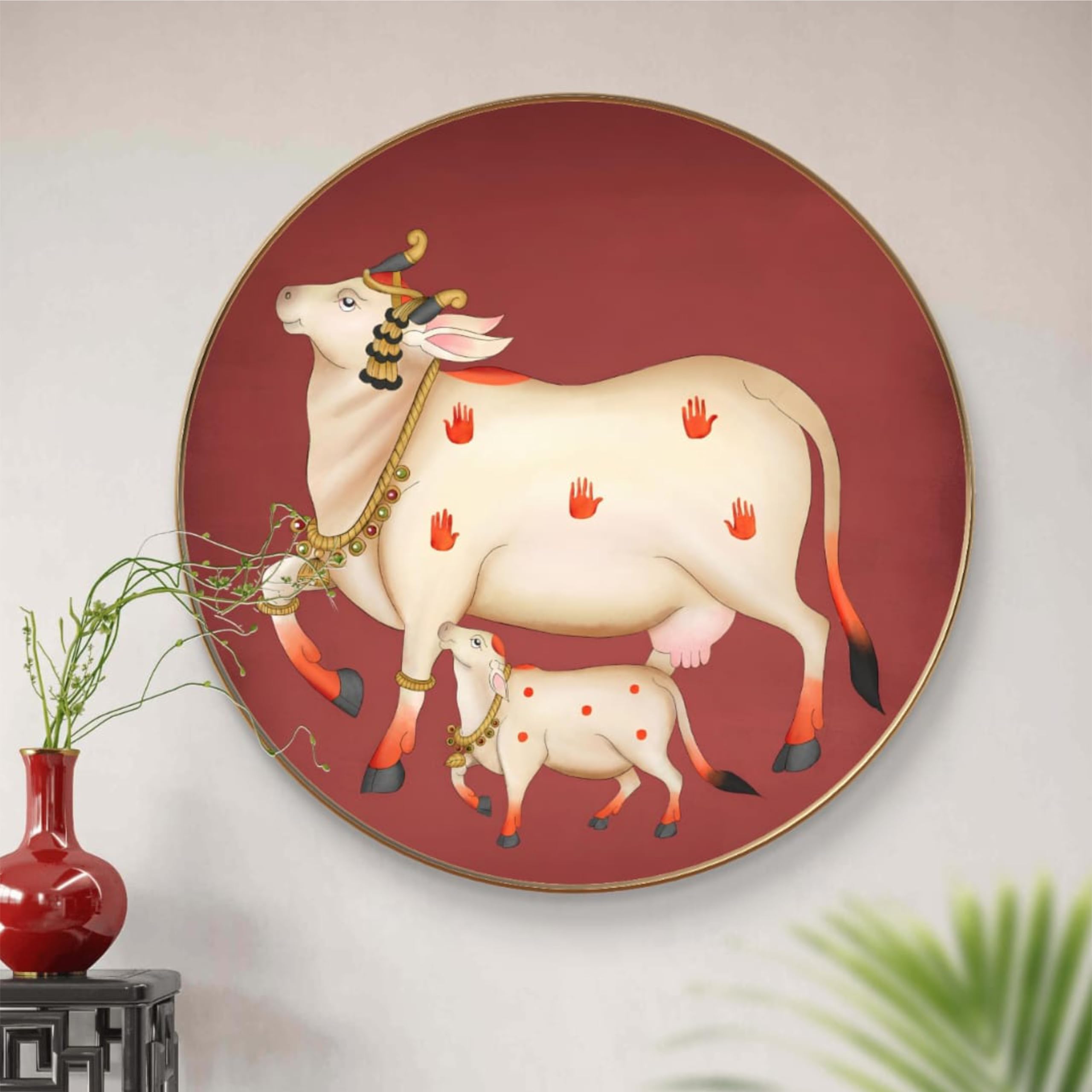 paintings Beautiful Cow Pichwai Premium Sparkle lamination Golden Slim Frame 58 cm x 58 cm Large Size, For Home/Office/Hotel painting GR-05-image-35