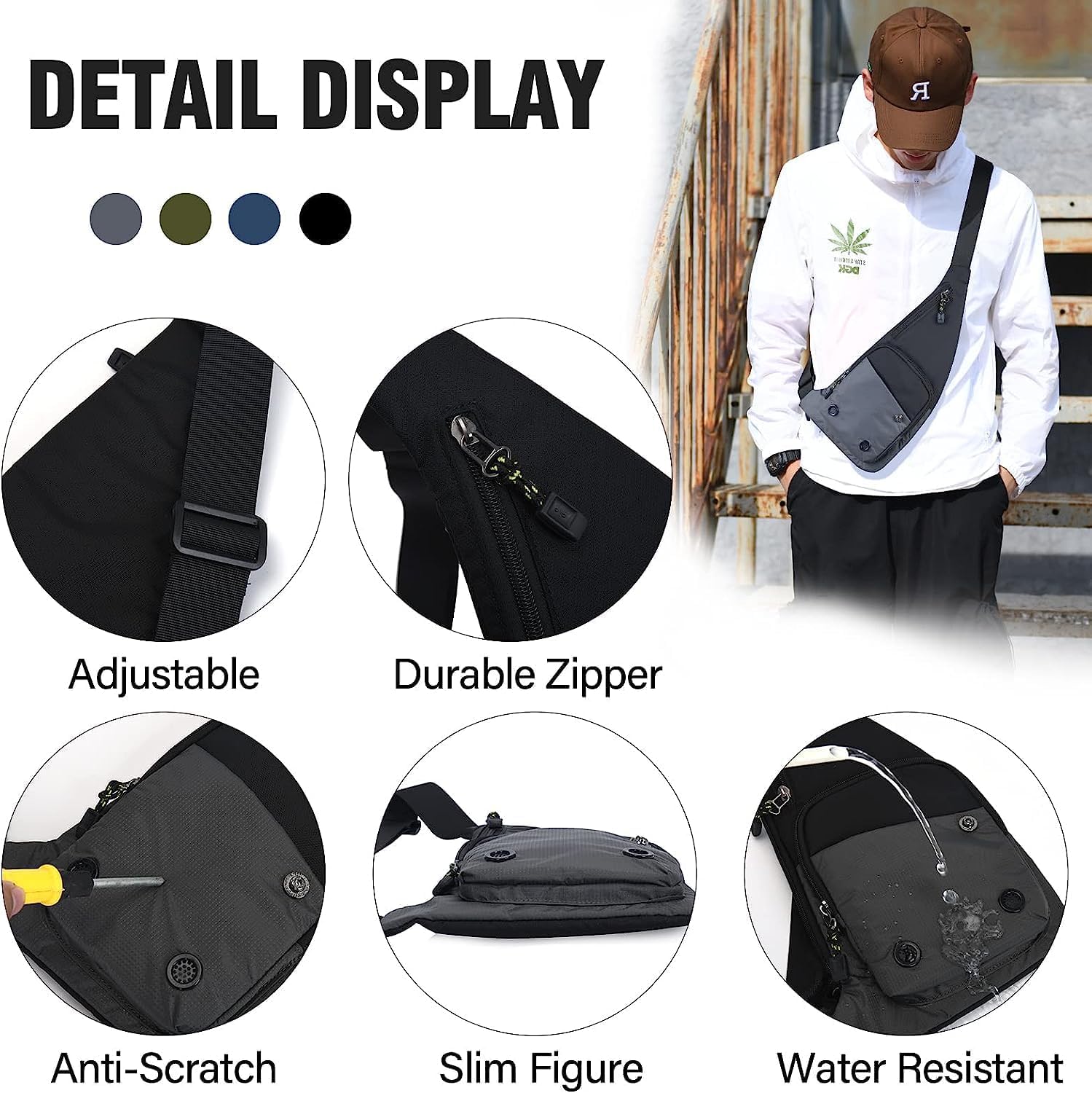 Peicees Waterproof Sling Bag Crossbody Bag For Men Slim Chest Backpack Man Purse Small Shoulder Bag For Travel Hiking - Image 6
