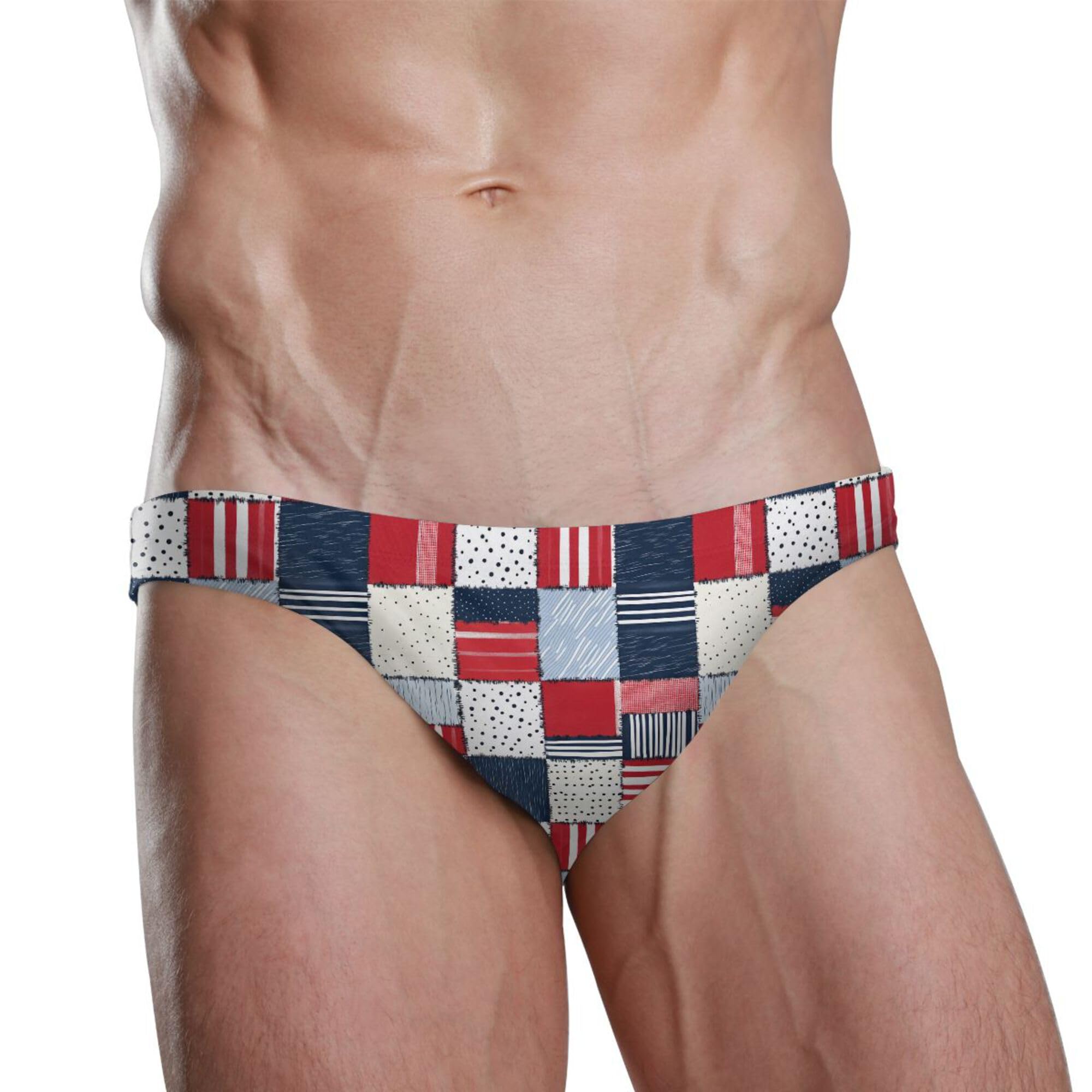 Men's Swim Briefs Red Blue Checkerboard Swimsuit Beach Swimwear Bikini M B0404775