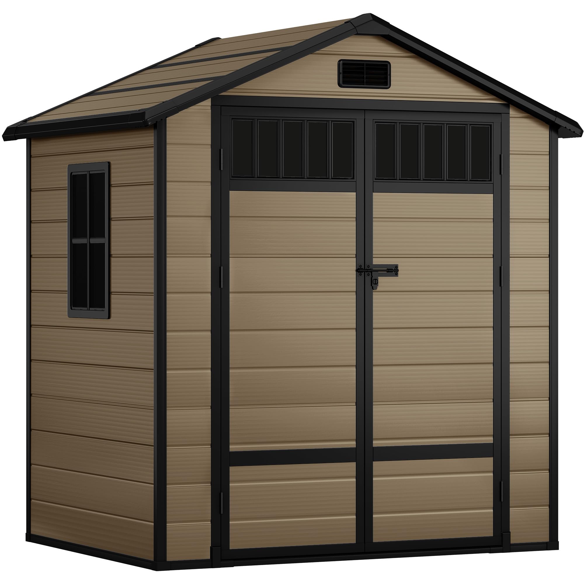 YITAHOME Gerätehaus Kunststoff 182x134x210cm,Gartenhaus Doppeltuer,Braun | Gartenschuppen Fahrradgarage Gartenhütte Werkzeugschuppen Gartenmöbel Unterstand Rasenmäher Unterstellplatz|Abschliessbar