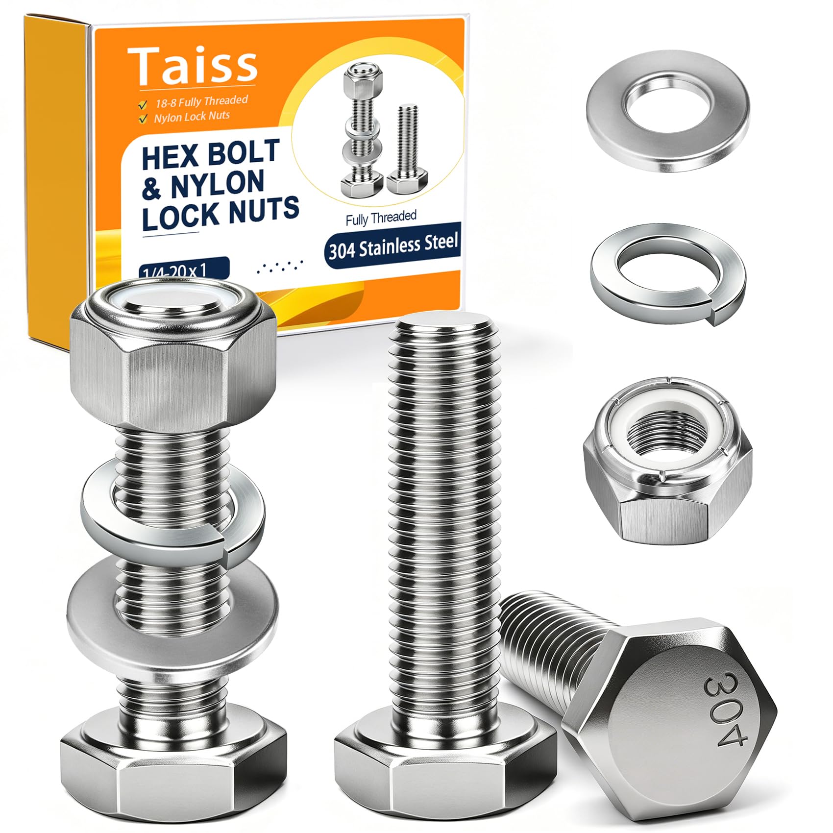 Taiss 760PCS 304 Stainless Steel Hex Bolts Kit,1/4-20 5/16-18 3/8-16 1/2-13 — Amazon image 15