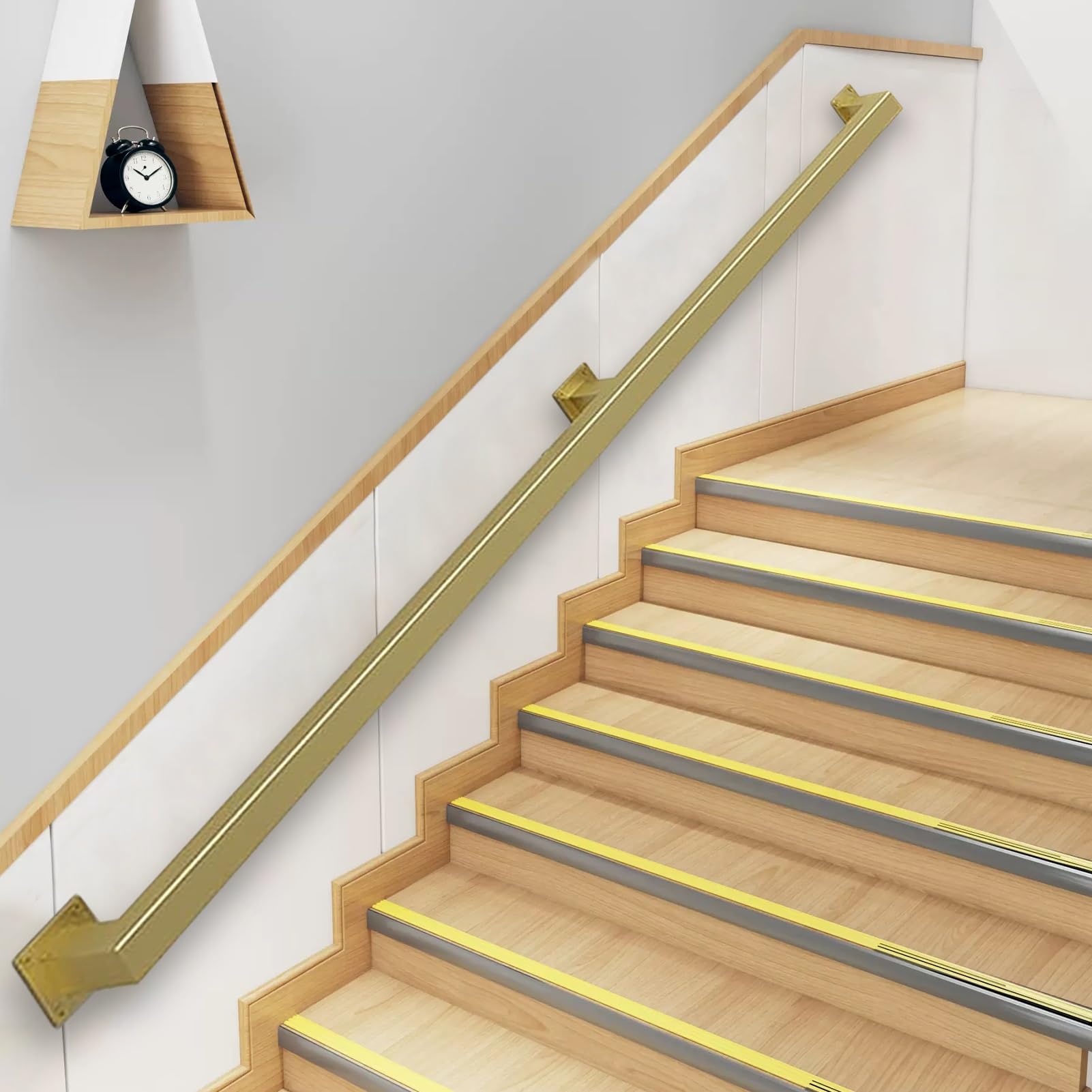 Yopappol Gold Modern Stair Banister Handrail For Walls - Complete Kit, Metal Wall Mounted Handrails Railings For Indoor Loft Villa Corridor - Complete Kit. (Size : 11.5Ft/3.5M)