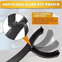 Vista 3 de Llave inglesa pesada, llave de tuerca de glándula ajustable, equipada con pasadores, guantes y toallas de 1/4 ", 5/16" y 3/8", forjada de acero al