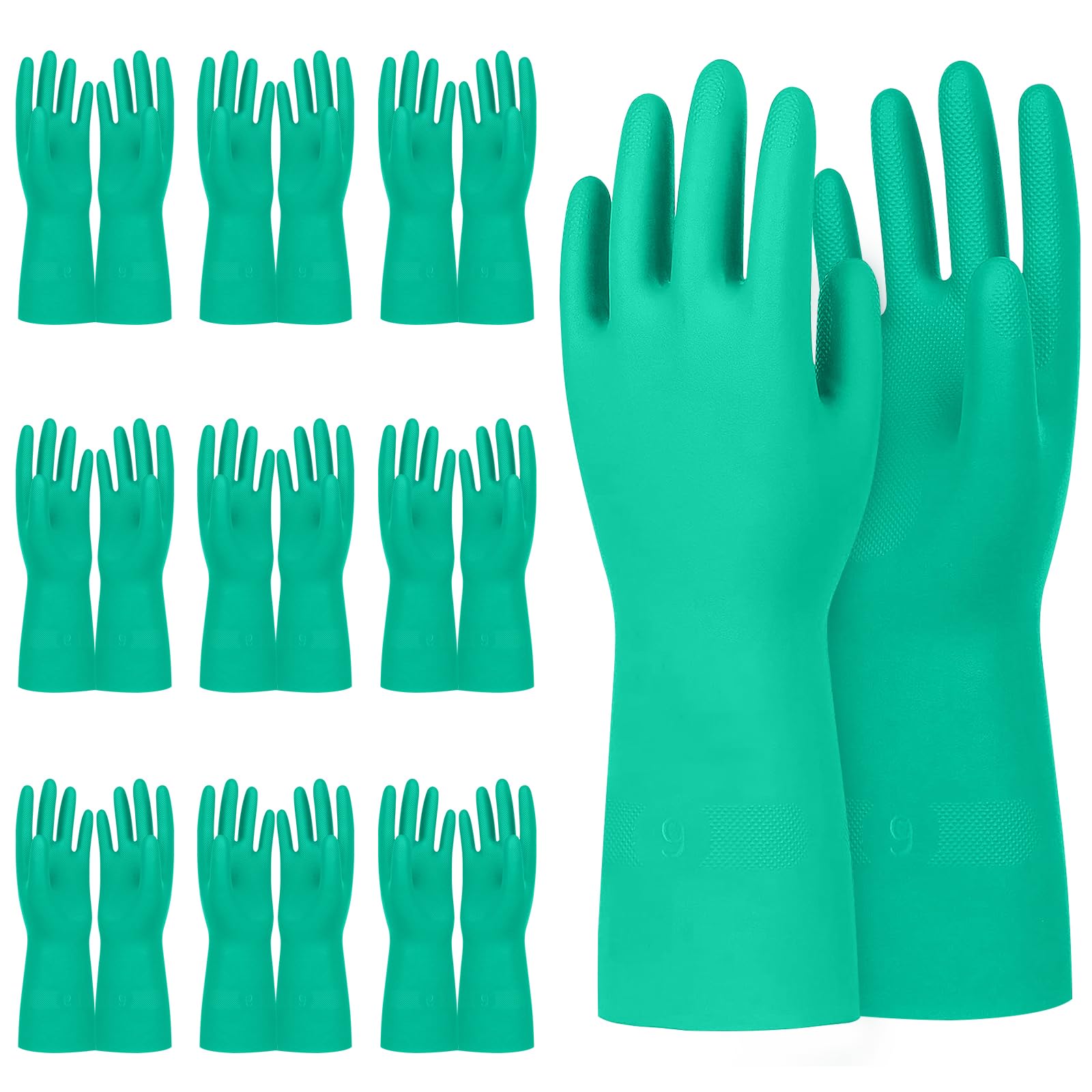 Beieverluck 10 Pairs Chemical Resistant Gloves, Reusable Heavy Duty Rubber Work Gloves, 12.6" Long Nitrile Gloves for Acid Alkali Oil Protection and