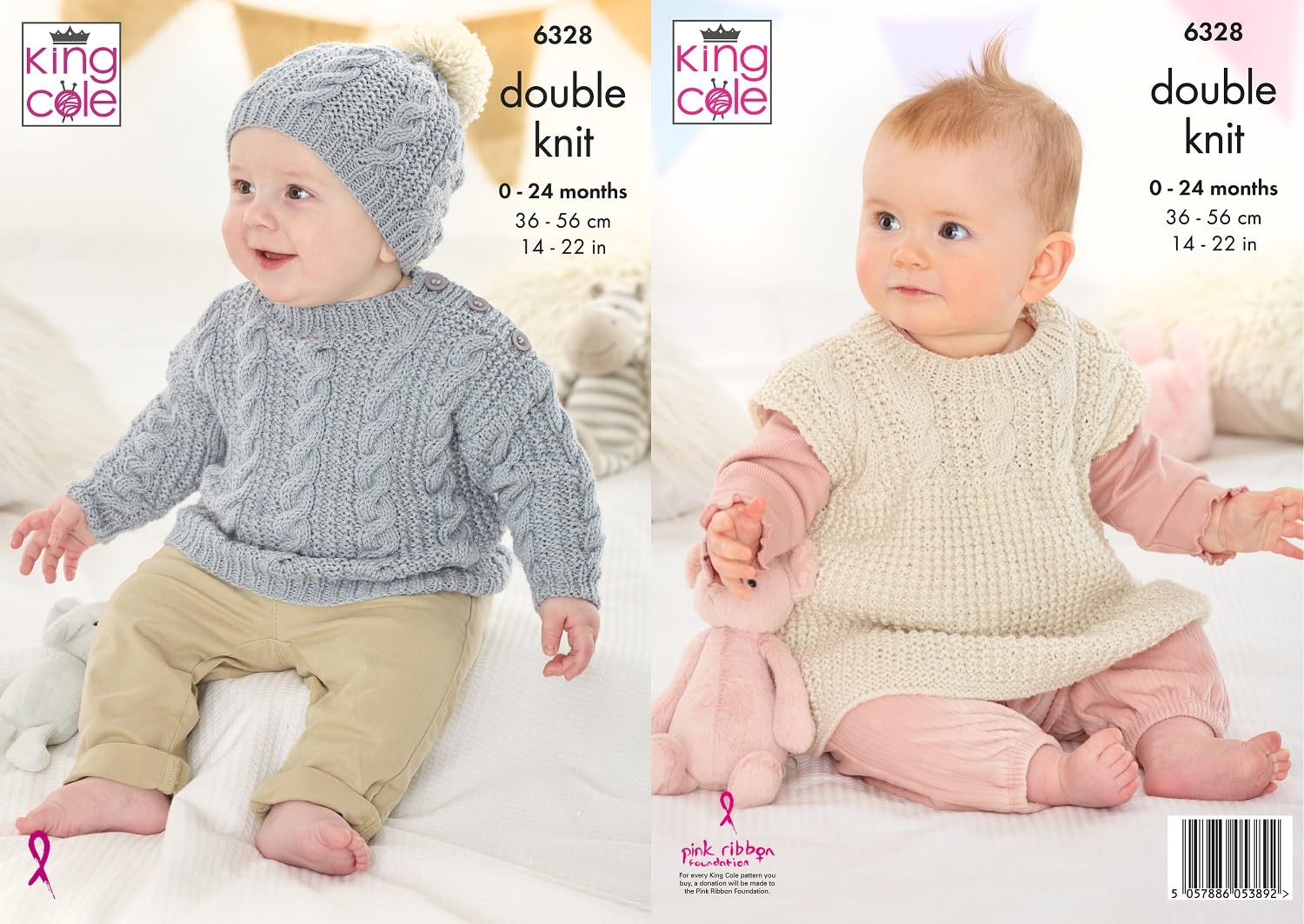King Cole Knitting Pattern Double Knit Babies Sweater Sleeveless Top & Hat (6328) โ image 1