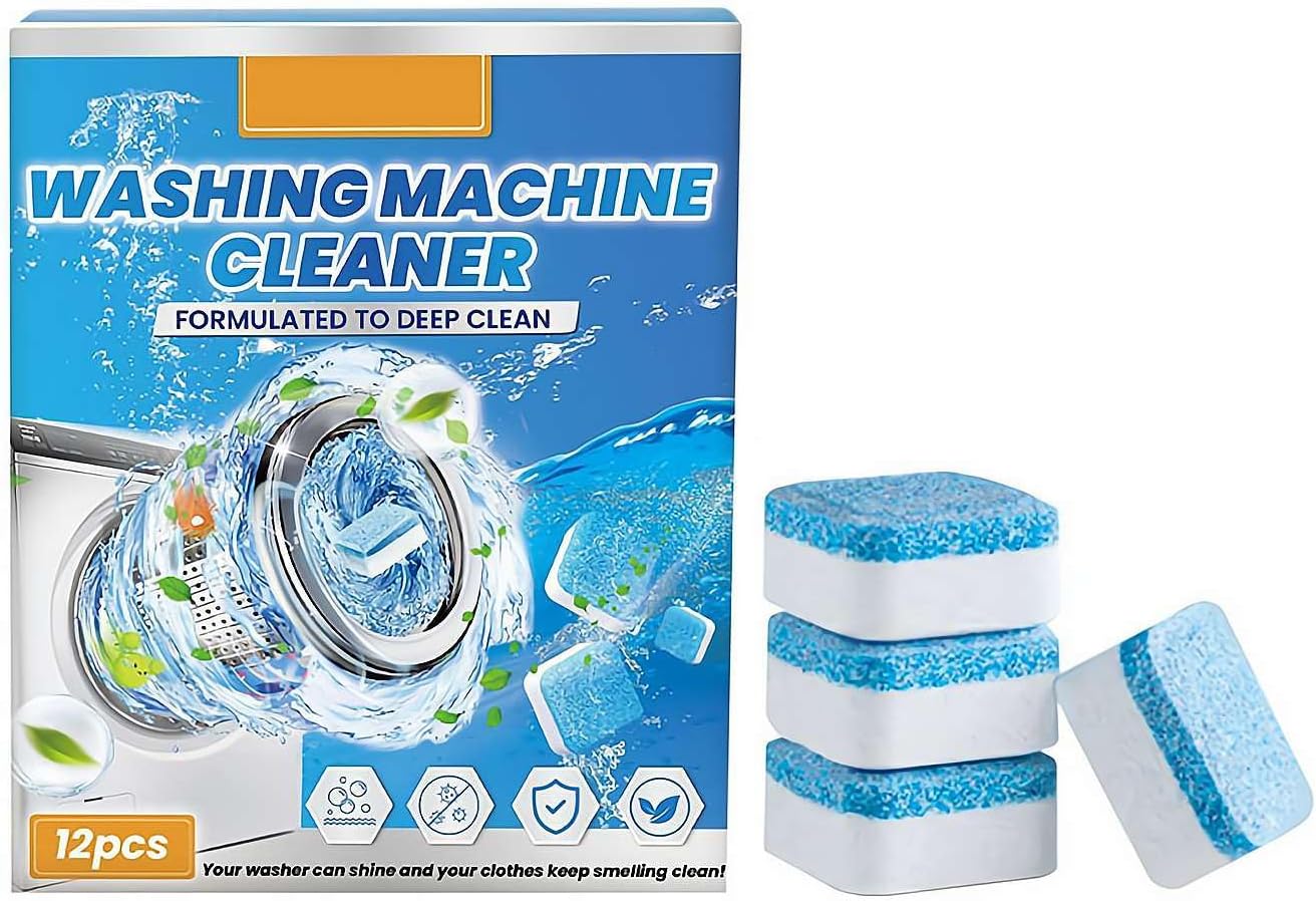 12 Pack Washing Machine Cleaner Descaler, Solid Deep Cleaning Tablet, Washer Cleaner Tablets, Deep Clean Front & Top Load Washer