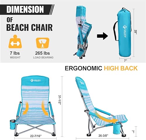 Miniatura 5 de VILLEY Mesa de picnic portátil para acampar y silla de playa baja