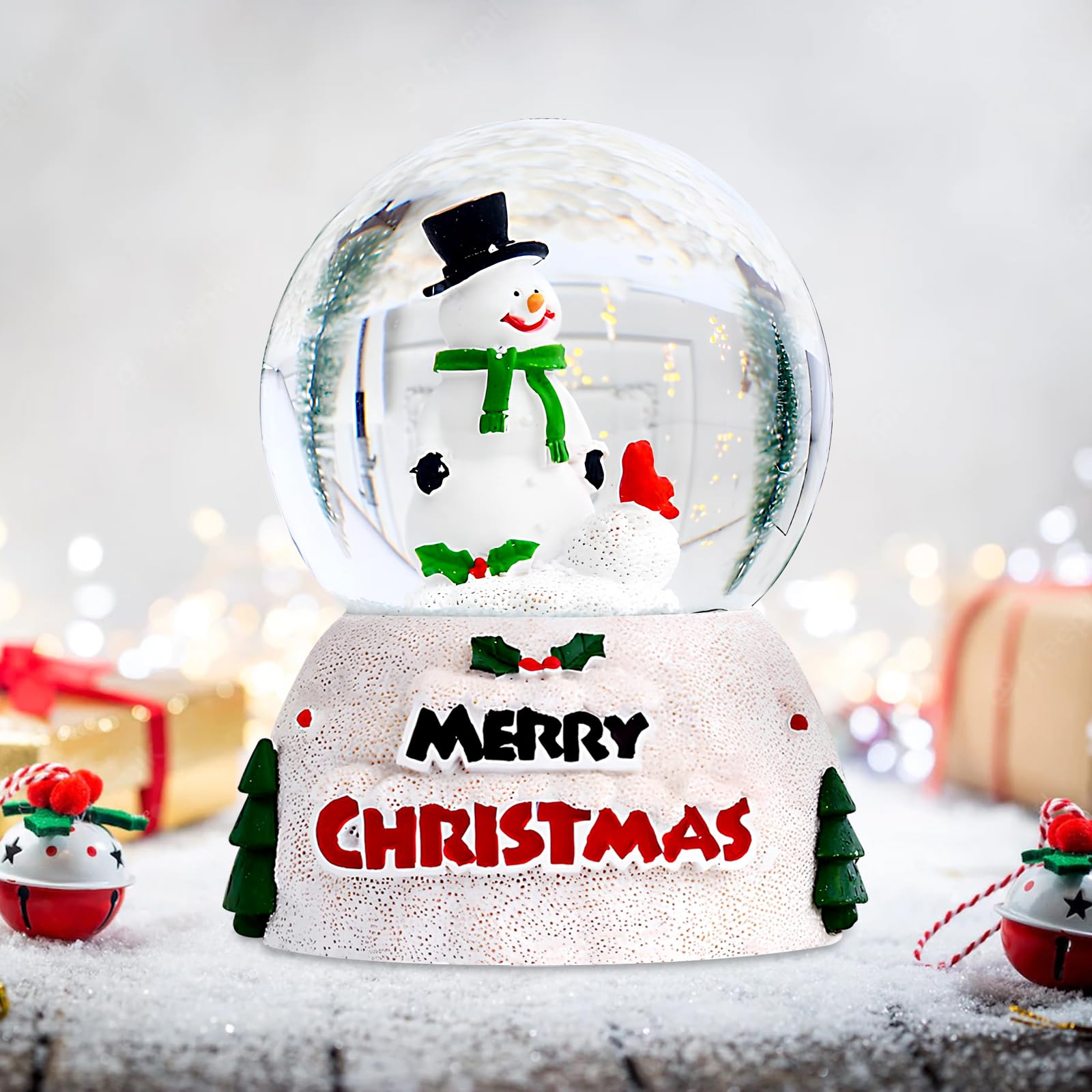 Palle di Vetro Natalizie con Luci LED, Sfera di Cristallo di Natale Brillante - Babbo Natale e Pupazzi di Neve - Globo di Neve di Natale Decorazioni da Tavola, Regali di Natale (Snowman di Natale)