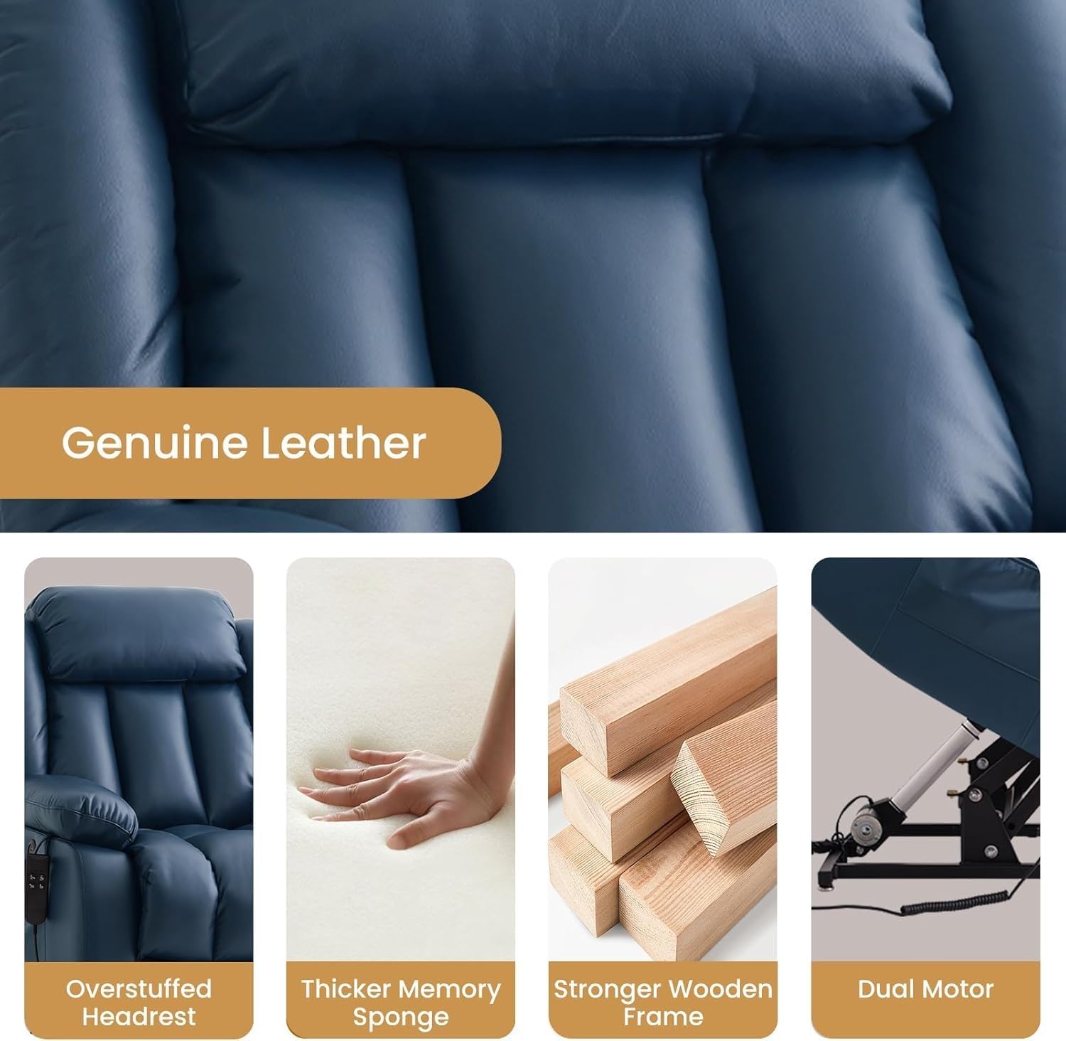 Electric Lift Chair for Elderly with Heat and Vibration Massage Faux Leather Power Recliner Chair Infinite Position Adjustable Wall Hugger Recliner with Extended Footrest USB Port for Living Room