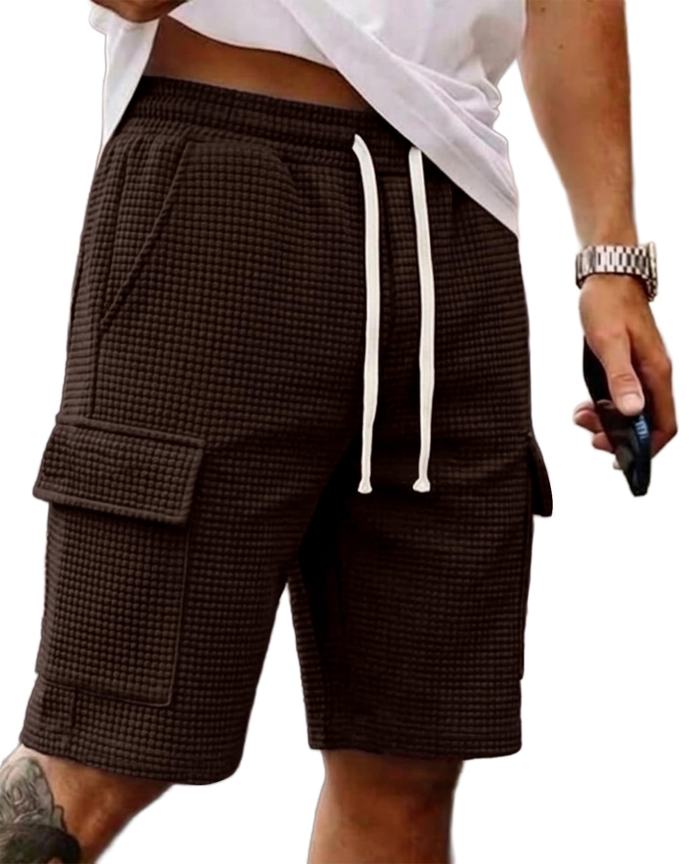 Men Solid Drawstring Waist Casual Knee Length Boxers |Solid Men Beige Basic Boxers.-picture-30