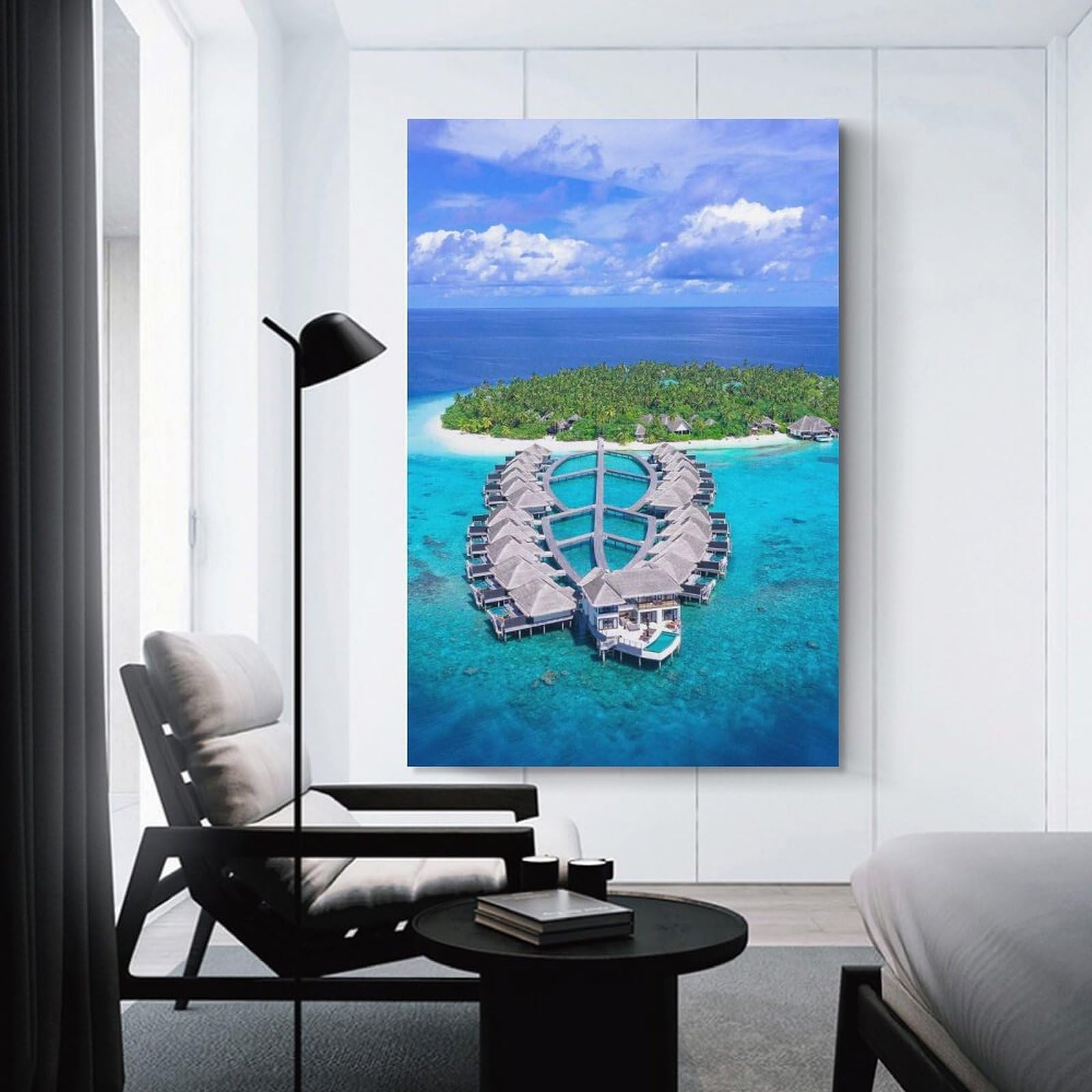 Junmoney Tropical Island Resort Aerial View Home Decor Wall Art 16x24inch(40x60cm), for Home, Office, Studio Or Guest Room, Canvas Wall Art That Fits Changing Layouts
