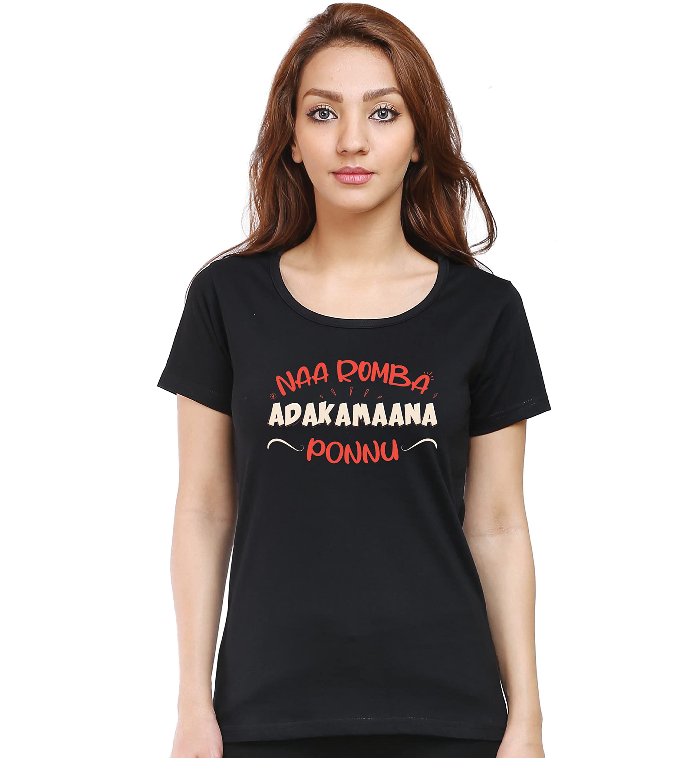 Jasan Apparels Tamil Funny Women Printed Tshirt Black Half Sleeve