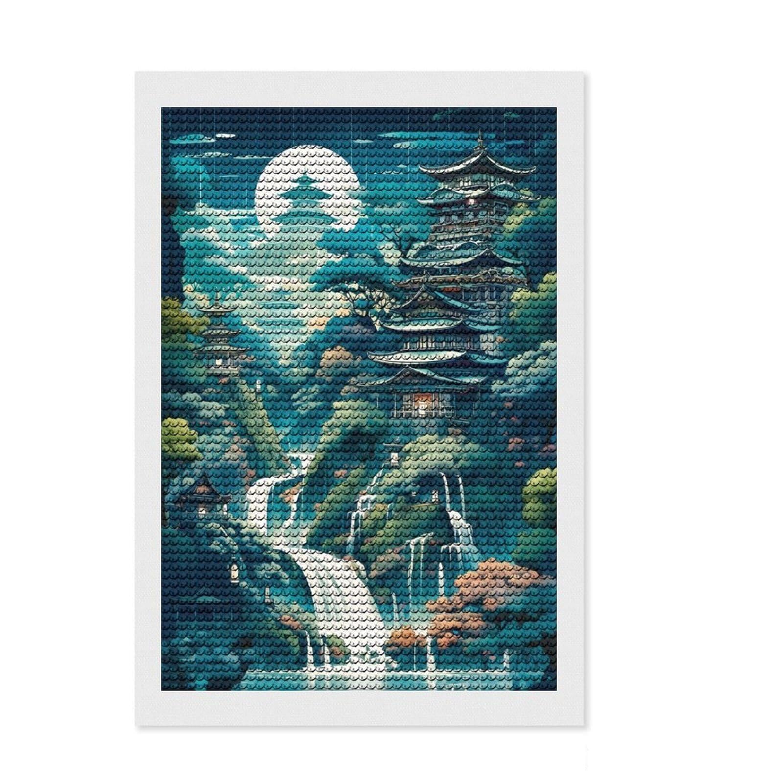 Junmoney Japanese Fantasy Palace 08 Diamond Style Art Kit 8"x12", Holiday Gift Idea, Living Room Decor, Modern Decor, Creative Gift Idea