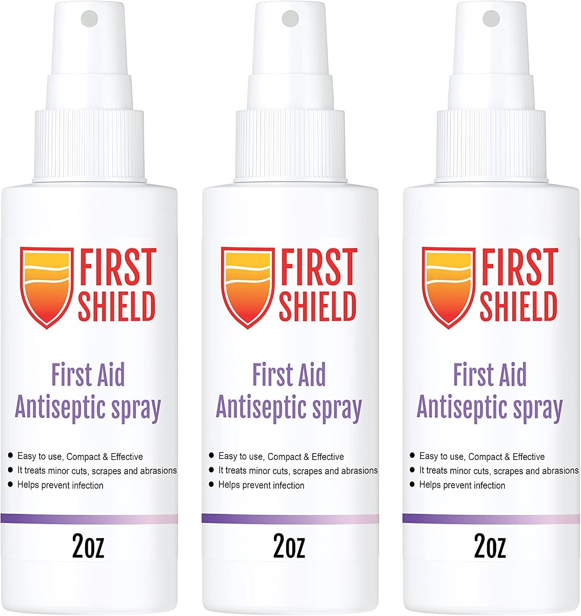 Spray antiséptico de primeros auxilios, limpiador de heridas, cloruro de benzalconio para cortes menores, raspaduras y quemaduras – 2 oz, 3 unidades