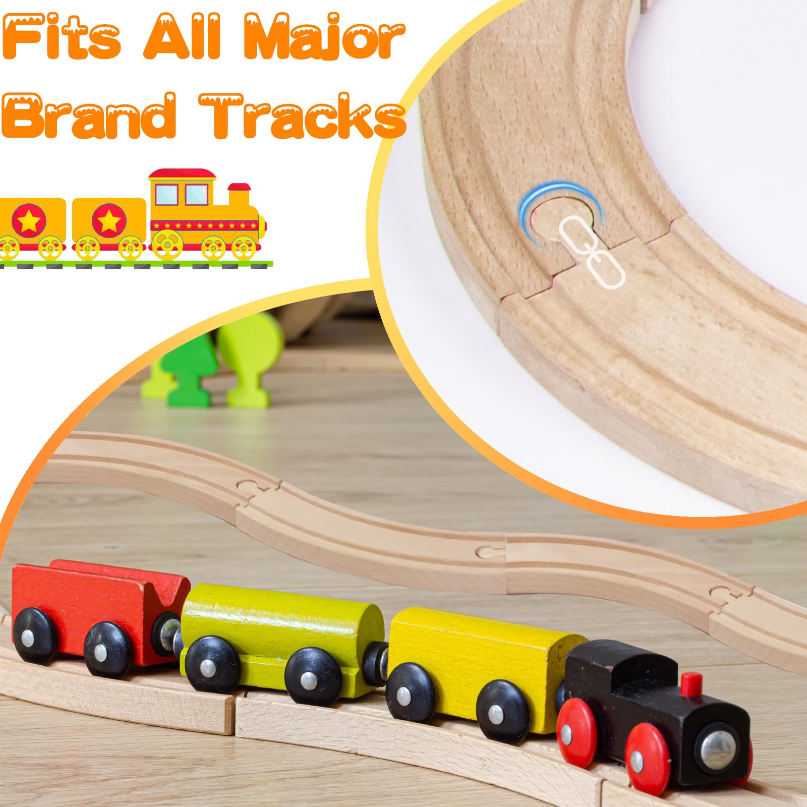 Juego de rieles de madera, compatible con todos los accesorios de tren de madera y rieles de madera, resistente y duradero, juego de ampliación para maquetas, juego creativo para niños a partir de 3