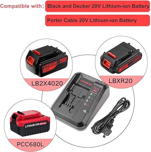 Miniatura 5 de Paquete de 2 baterías de repuesto PCC685L de 6.0Ah 20 voltios y cargador compatibles con cable Porter de 20 V, batería de litio PCC680L PCC682L