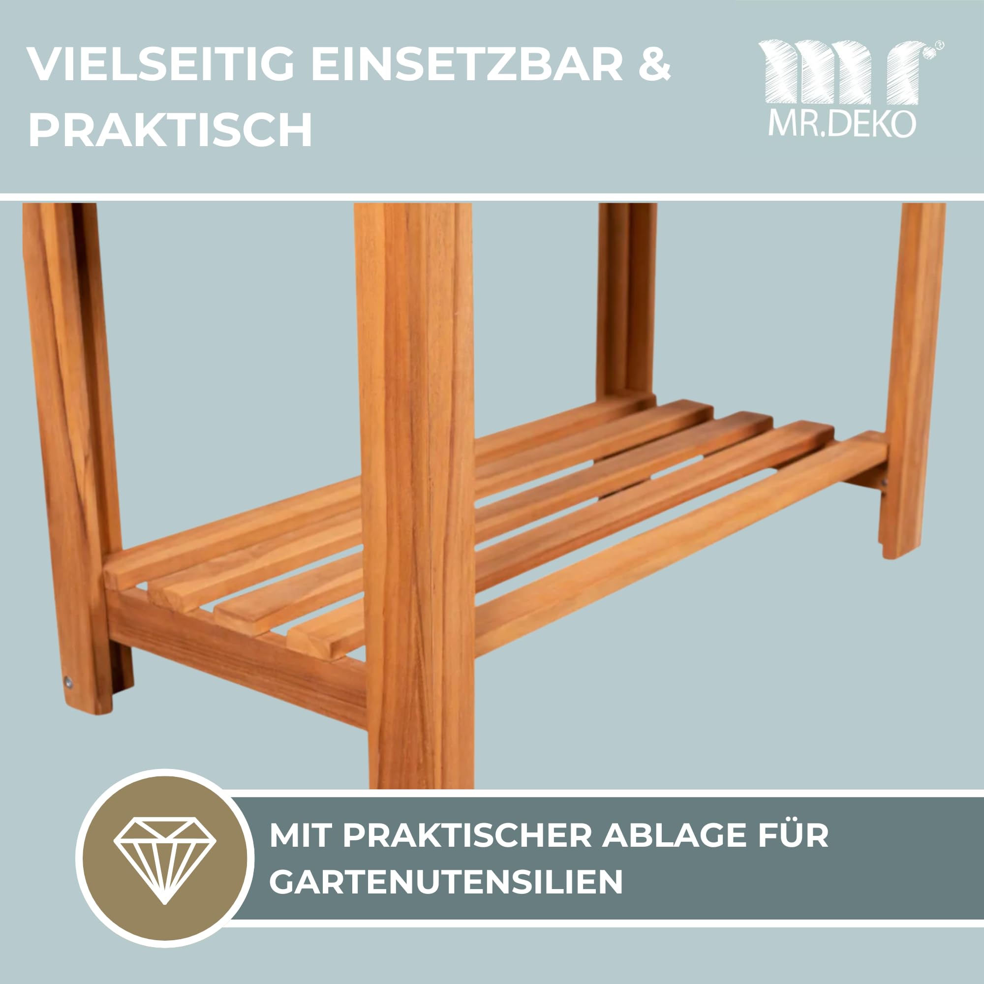 MR. DEKO® Hochbeet Kräuter aus Teakholz | modernes Gartenbeet XL Blumenkasten 86x40x80 cm (BxTxH) | großes Kräuterbeet | Pflanzenbeet für den Balkon-Garten | Naturholz mit Folie | Sichtschutz