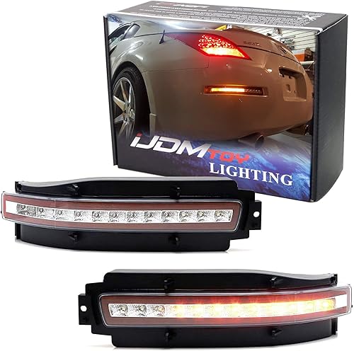iJDMTOY Lente transparente con interior rojo oscuro todo en uno LED completo parachoques inferior Lámparas traseras compatibles con Nissan 2003-2009
