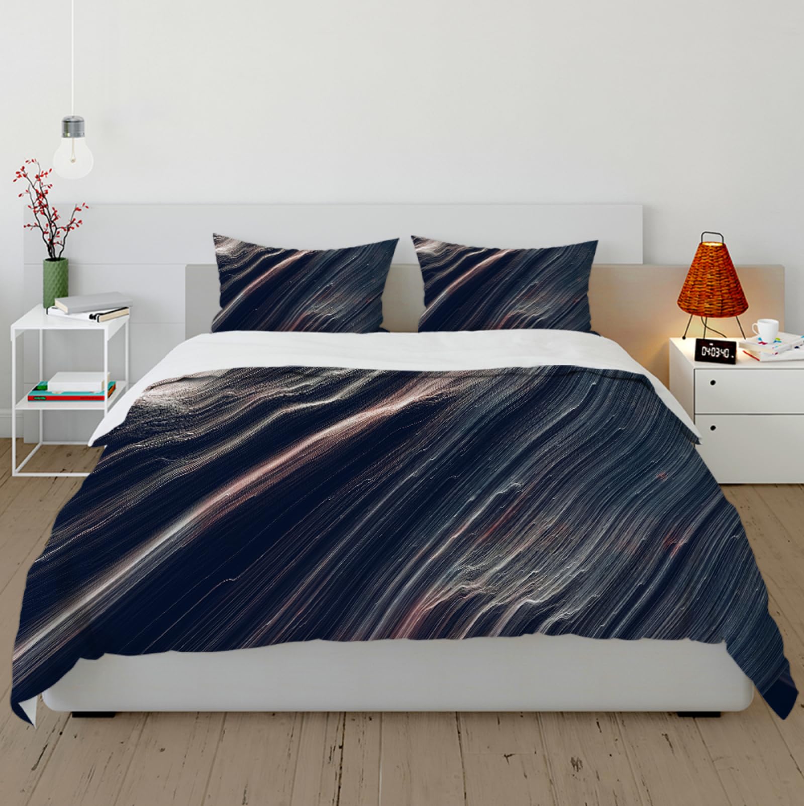 Funda de Edredón Set 3 Piezas Abstracto Textura Geológica Transpirable Microfibra Juego de Ropa de Cama para el Dormitorio con 2 Almohadas Shams 4 Lazos Cremallera 135 x 200 cm