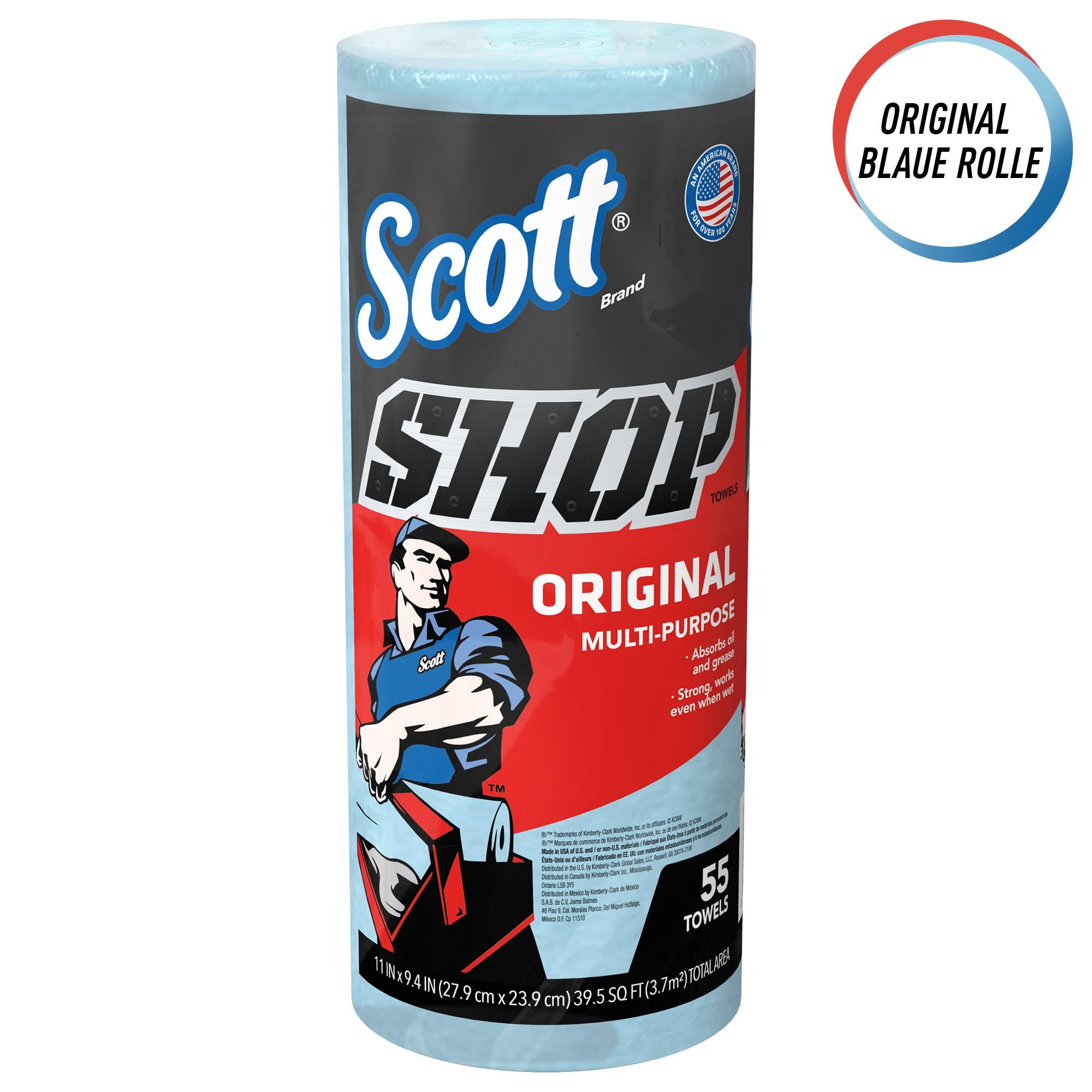 Scott Shop Towels Original 75130 - Strapazierfähige Reinigungstücher in Blau - 30 Packungen mit 1 blauen Rolle à 55 Einmaltücher (1.650 Papiertücher insgesamt)