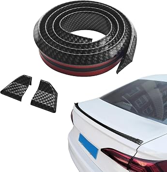 Car Rear Spoiler, 3D Trunk Spoiler Trim Strip, Punch-Free Rubber Top Wing Deflector Trunk Spoiler Lip Kit, Universal Auto Rear Wing Exterior Decoration Accessories for Most Cars Carbon Fiber
