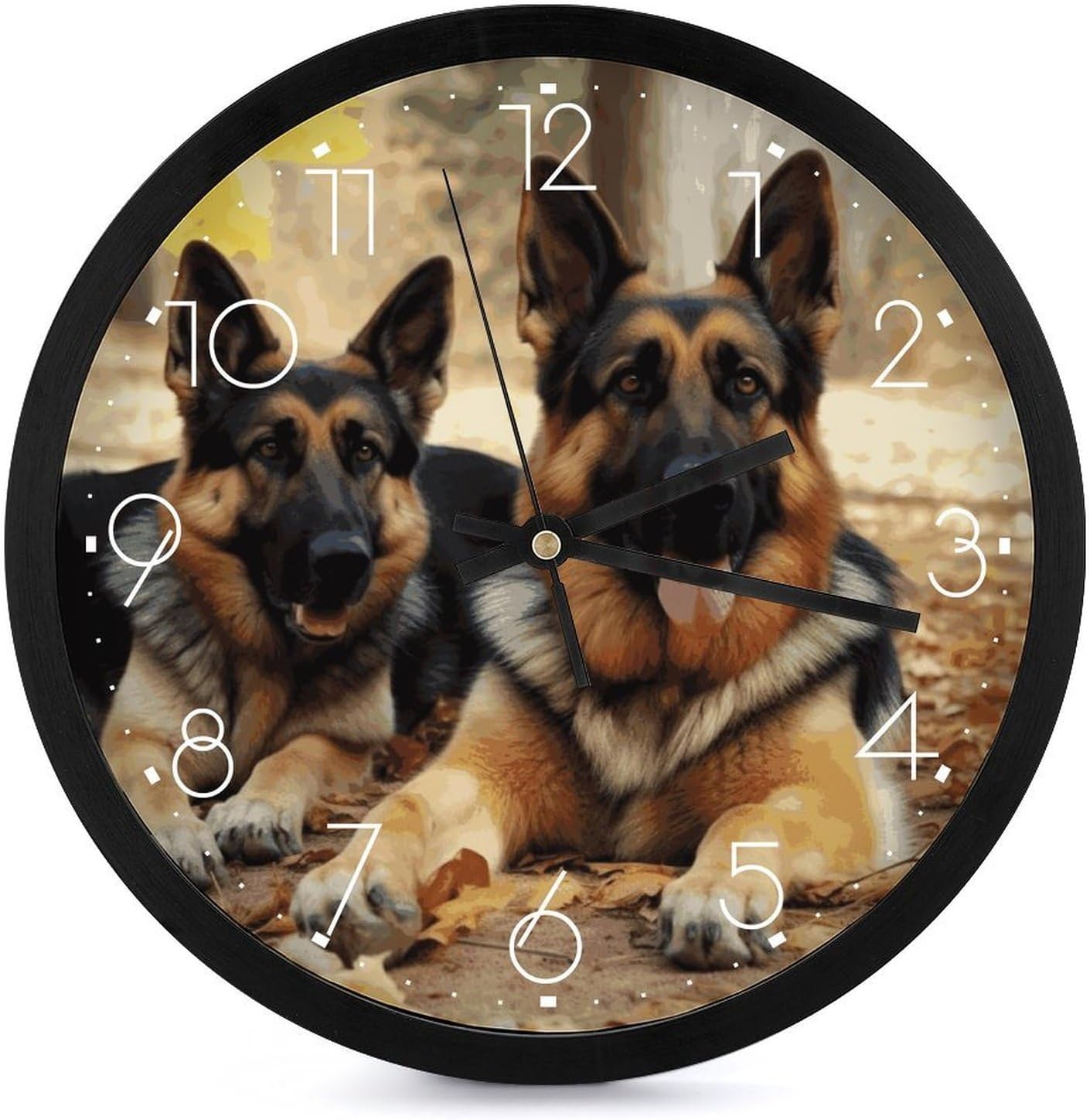 German Shepherd Dog Wall Clocks Battery Operated 10 Inch Round Digital Silent Wall Clock Non-Ticking Easy to Read Clocks for Living Room Bathroom Kitchen Classroom Bedroom Office-White