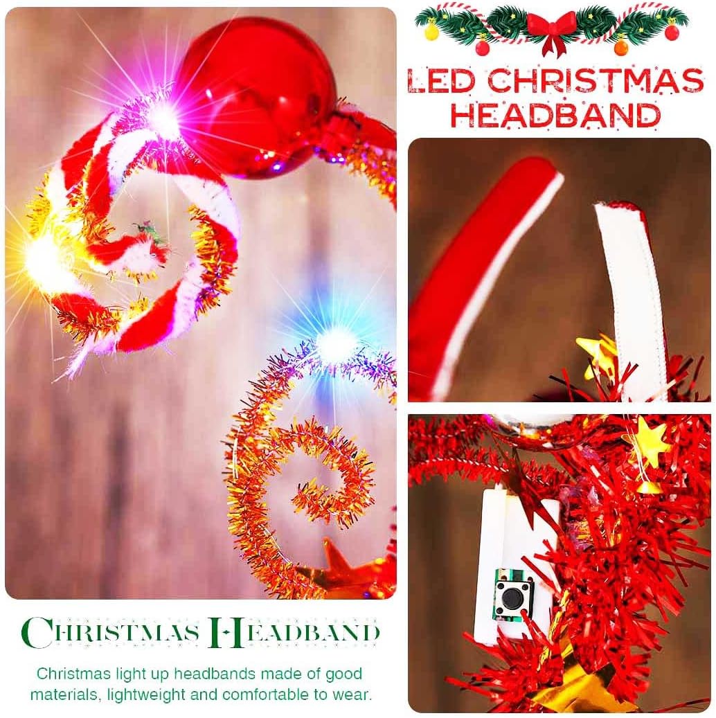 GORTIN Light up Christmas Ball Headband LED Xmas Glowing Candy Cane Headdress New Years Headpiece Holiday Costume Headwear Hair Accessories for Women - Image 6