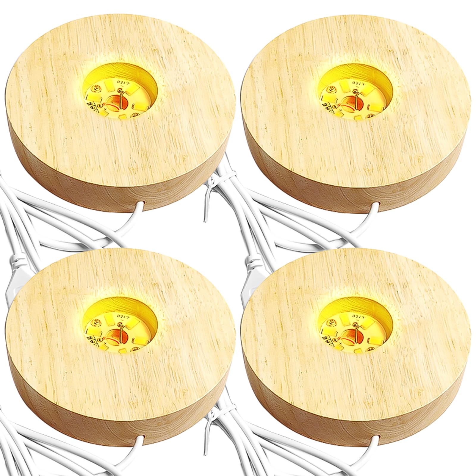 PORFOYO Lot De 4 Bases D'affichage LED - 7 Couleurs - Socle LED En Bois De 15