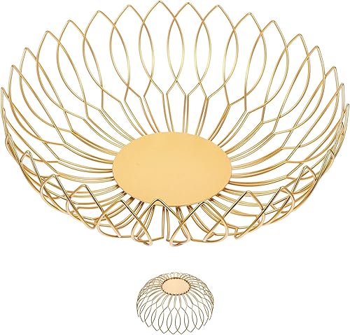 Miniatura 2 de Zerodeko Cesta de almacenamiento, cesta de almacenamiento de alambre de metal, cesta de frutas dorada decorativa con marco de metal para fruta,