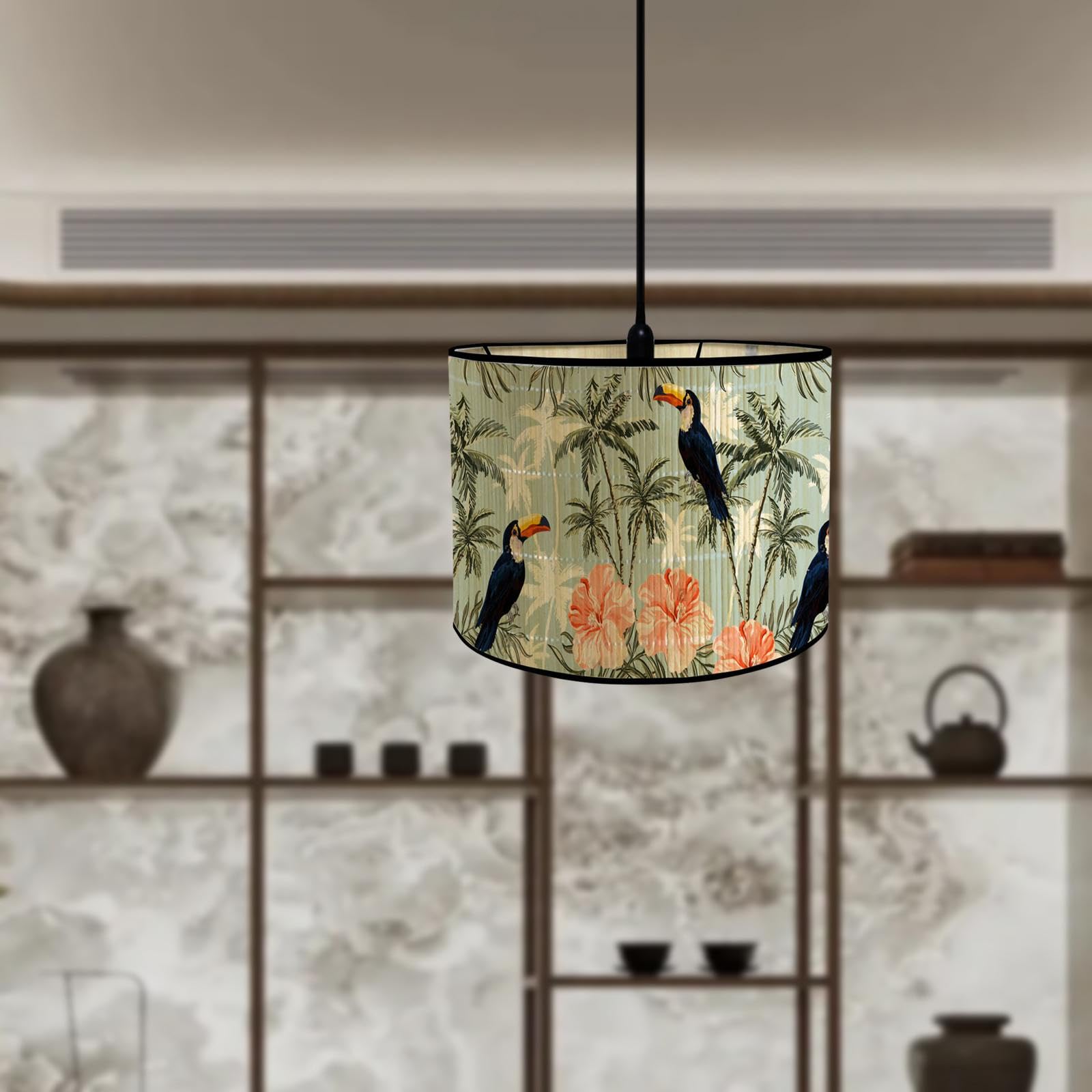 rockible Paralume a Tamburo Paralumi in bambù E27 Camera da Letto Giapponese Paralume di Ricambio Coprilampada per lampade da Terra Lampade da Tavolo a, Uccelli dei Fiori