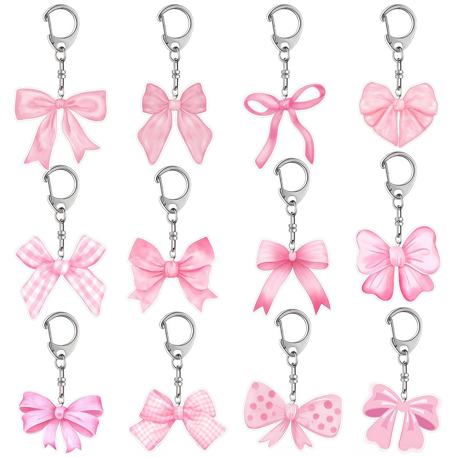 36 Stk. Schleifen-Schlüsselanhänger, rosa Acryl Partygeschenke, niedliche Taschenanhänger, süße Geschenke, vielseitige Deko für Frauen, in drei 12er Sets, mit Karabiner und weißen Konturen