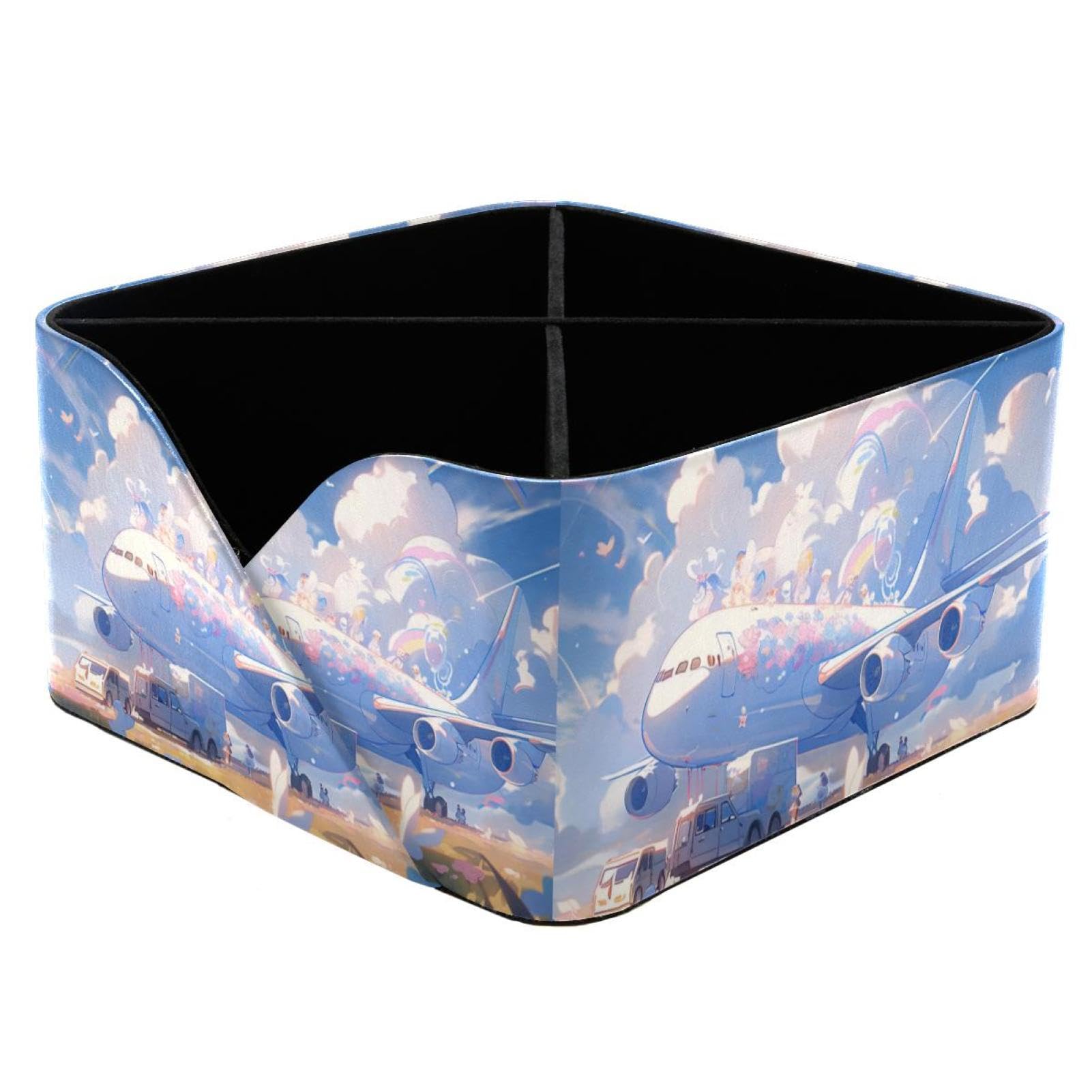 Porte-stylos rectangulaire motif avion bleu, boîte de rangement pour cosmétiques et papeterie