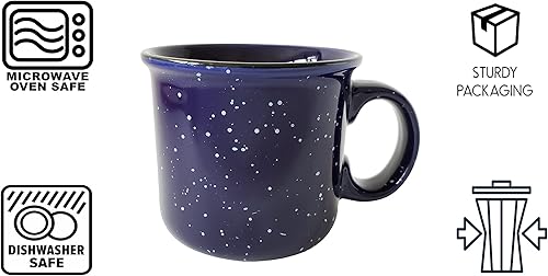 Miniatura 5 de Taza de café de cerámica de 14 onzas (juego de 4), color azul con acabado moteado, taza duradera de pared gruesa estilo campamento para exteriores