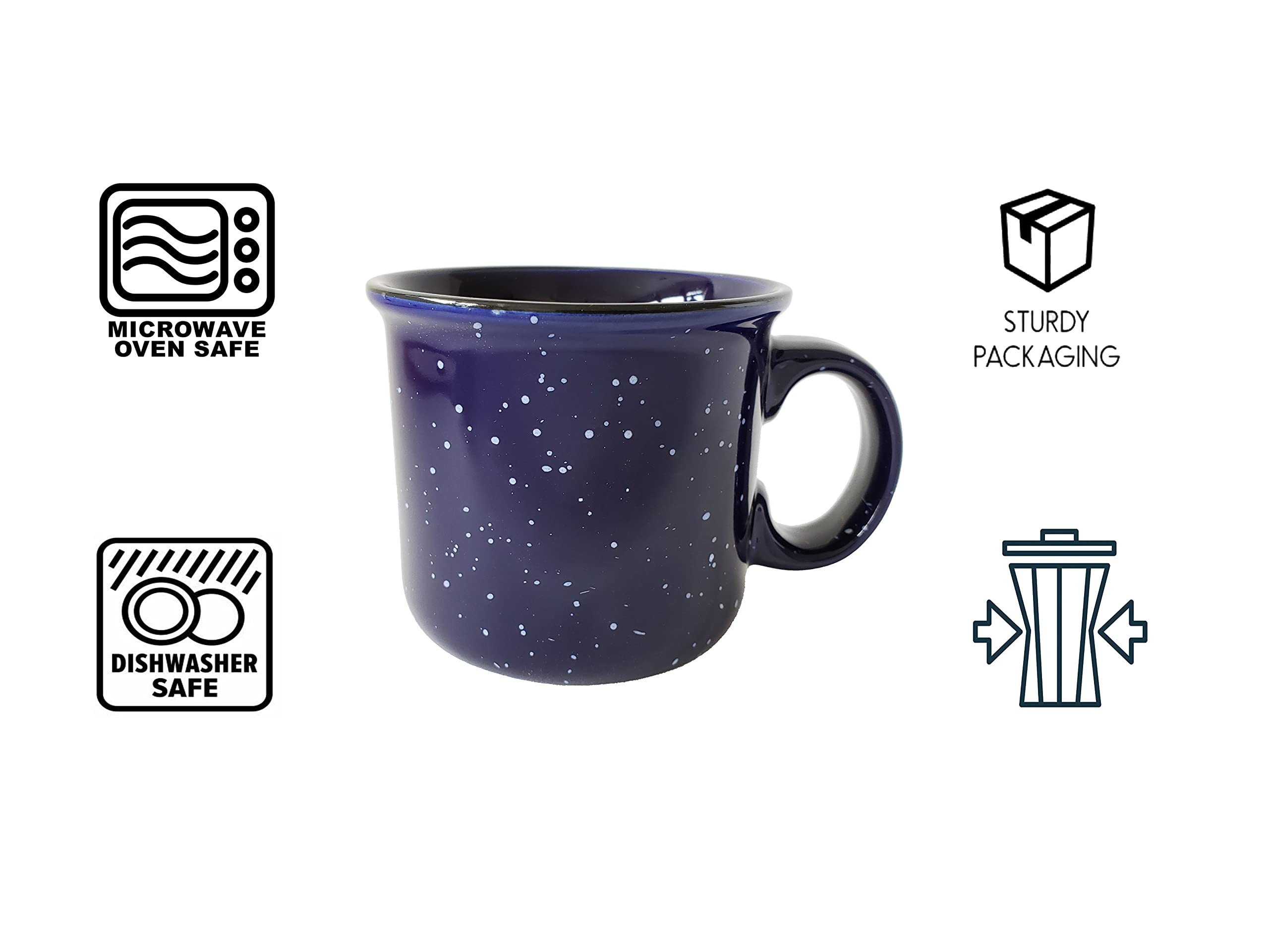 Taza de cerámica (4 unidades, 4 unidades), color azul con acabado moteado, resistente y gruesa pared, estilo camping, para exteriores o hogar