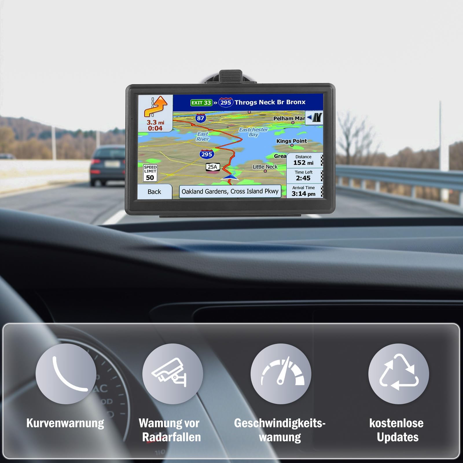 Riloer GPS-Navigationsset Universal für Auto, LKW, Wohnwagen, LKW, Wohnwagen Display mit Halterung und FM-Transmitter, Sie können die Sprache ändern, Deutsch7 Zoll,navigationsgeräte für Auto(17,8 cm)