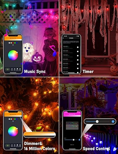 Miniatura 5 de Luces de Navidad C9 para exteriores, pantalla personalizada, modos preestablecidos de 66 pies, controles de grupo, control de aplicación, cambio de