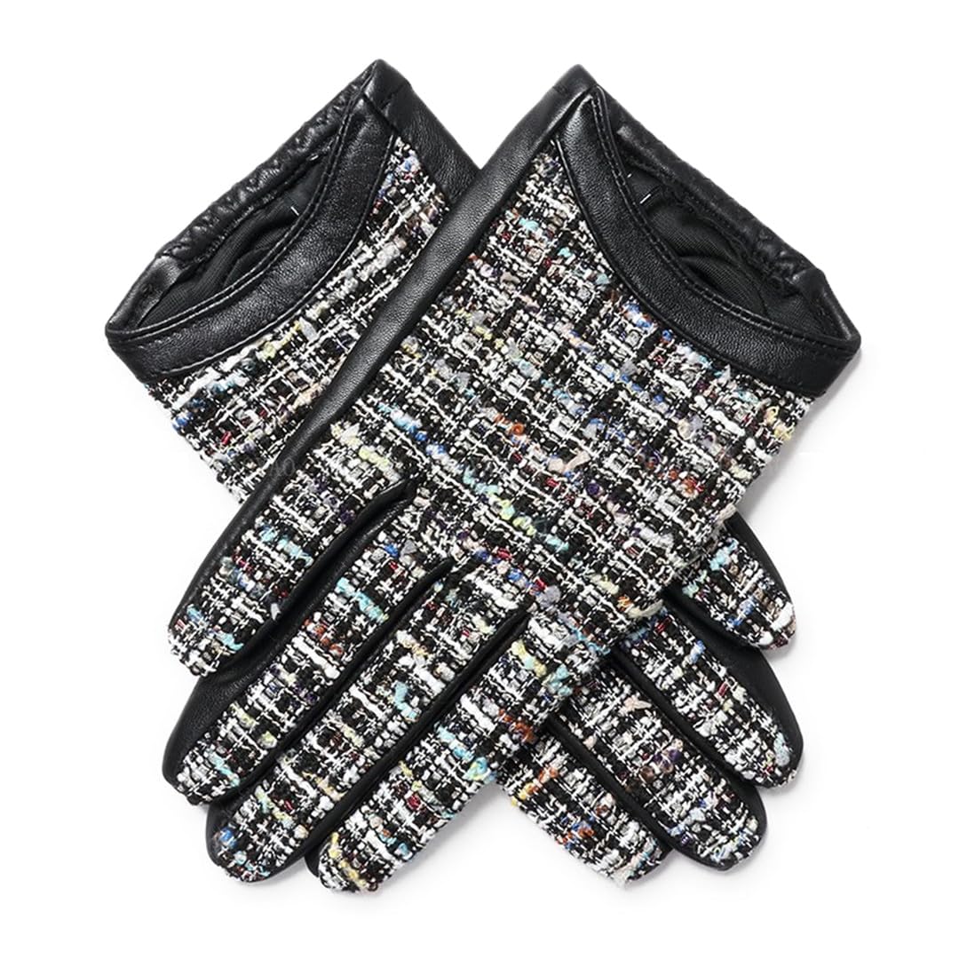 Wvapzxx Guanti Da Donna In Vera Pelle Guanti Patchwork In Tweed Di Pelle Di Pecora Sottile