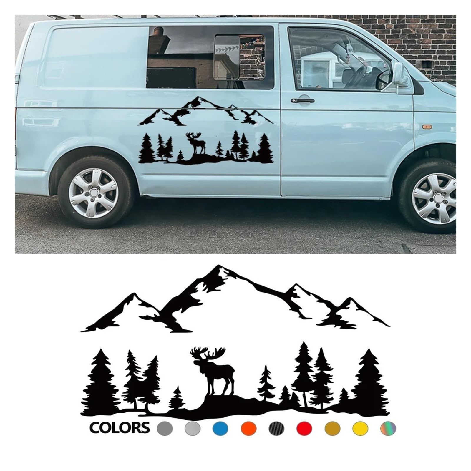 Adesivi for auto, for camper, furgone for cavalli, roulotte, camper, furgone for esterni, grafica, alci, alberi, foresta, silhouette, decorazione, decalcomania(Gray,158x80cm)