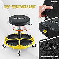 Vista 6 de Goplus Taburete de Mecánico, Silla de Garaje con Ruedas con Altura Ajustable de 16"-22", Bandeja Magnética Extraíble para Herramientas, Cojín