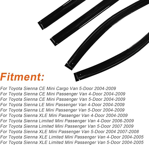 Miniatura 4 de Deflectores de protección contra la lluvia – Paquete de 4 deflectores de ventana lateral para ventanas de coche, montaje exterior, acrílico de