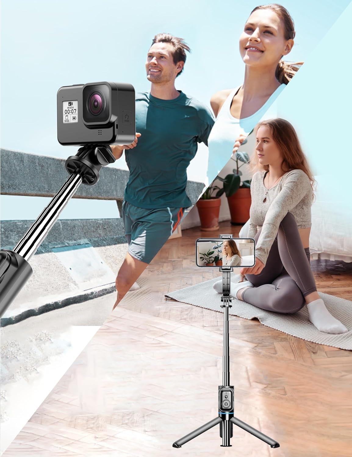 Bastão Tripé Para Celular 360º Dobrável Pau De Selfie Bluetooth Mini Controle Remoto 3 em 1 Câmera Selfie stick